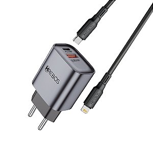 CARREGADOR 20W NEO CHARGE C P/ LIGHTNING CRG-232I CINZA