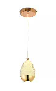 PENDENTE LED 3000K 5W BIVOLT 11x14cm METAL  CRISTAL DOURADO E TRANS. DCD02171