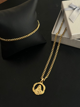 Conjunto Masculino Semijoia Nossa Senhor a Vazada Banhada a 10 Milésimos de Ouro 893719