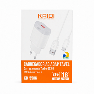 CARREGADOR KAIDI KD-550C TYPE C 3.0
