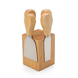 Kit Queijo 4 Peças com Suporte Magnético em Bambu