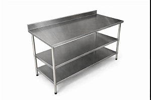 Mesa em Aço Inox 430 com duas Prateleiras Inferiores e Espelho - 185×60cm