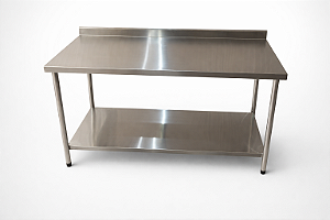 Mesa em Aço Inox 430 com uma Prateleira Inferior e Espelho - 150×60cm
