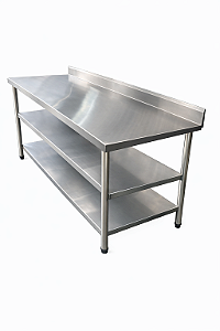 Mesa em Aço Inox 430 com duas Prateleiras Inferiores e Espelho - 150×60cm