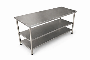 Mesa de Centro em Aço Inox 430 com duas Prateleiras Inferiores - 185×60cm