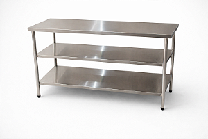 Mesa de Centro em Aço Inox 430 com duas Prateleiras Inferiores - 150×60cm