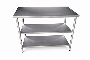 Mesa de Centro em Aço Inox 430 com duas Prateleiras Inferiores - 130×60cm