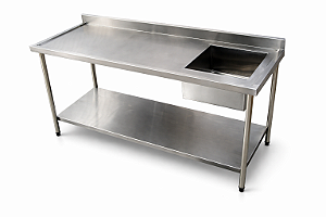 Pia em Aço Inox 430 com uma Cuba - 150x60cm - com uma Prateleira - Cuba Direita