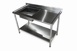 Pia em Aço Inox 430 com uma Cuba - 130x60cm - com uma Prateleira - Cuba Esquerda