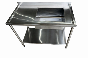 Pia em Aço Inox 430 com uma Cuba - 100x60cm - com uma Prateleira - Cuba Direita