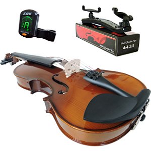 Kit Violino Barth Old Bright 4/4 - Tampo Solido com Estojo Cr + Arco + Breu + Afinador + Espaleira