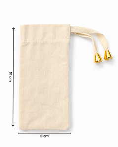 Saquinho de Algodão Cru c/ ponteira dourada 8x19 cm (LxA) pct 5 und