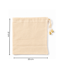 Saquinho de Algodão Cru c/ ponteira dourada 20x21 cm (LxA) pct 5 und