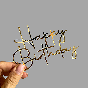 Aplique Para Bolo - Happy Birthday (Modelo 05) Dourado