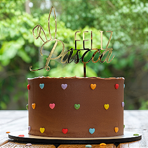 Topo de Bolo Páscoa - Feliz Páscoa Dourado