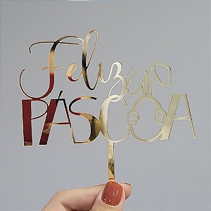 Topo de Bolo - Feliz Páscoa Coelho Dourado