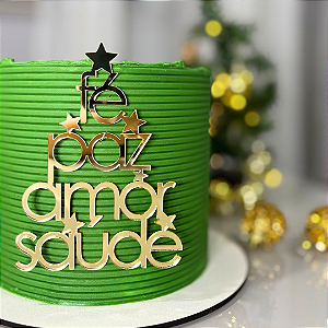 Aplique Para Bolo - Árvore de Natal Palavras Dourado - Decoração de Natal
