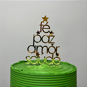 Topo de Bolo - Árvore de Natal Palavras Dourado - Decoração Natalina