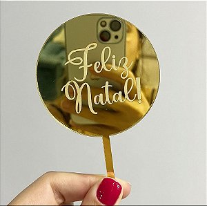 Topo de Bolo Redondo - Feliz Natal Dourado