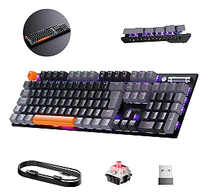 Teclado Rgb Mecanico Gasket Mount Triplo Modo(com Cabo+usb2.4g+bt5.0), Hot Swap, Layout ABNT2, Anti-Ghosting, Acessorios Compatível Pc, Windows, Android, Ios, Mac, Teclado Ergonômico, Cor Preto