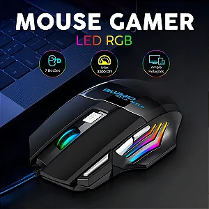 Mouse Gamer Para Jogo 3.200 Dpi Óptico Com Luzes Led Rgb Usb Preto
