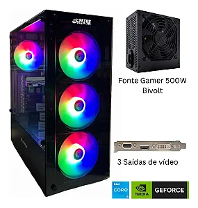 PC Gamer Completo Ninja Shadow II, Intel Core i5 3470 3ª Geração, 16GB RAM, SSD 240GB, Placa de Vídeo GT 730 4GB, Monitor 19", Kit Periféricos, Preto, Fonte 500W Bivolt