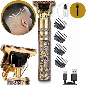 Máquina Profissional de Acabamento Dragão Sem Fio para Cabelo e Barba, Aparador Elétrico Recarregável com Lâmina Ajustável, 3 Pentes, Óleo e Escova – Design Premium Buda, Compacta e Precisa