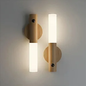 Luminária Led Recarregável Sensor de Movimento Madeira Minimalist Mesa Parede Magnética -