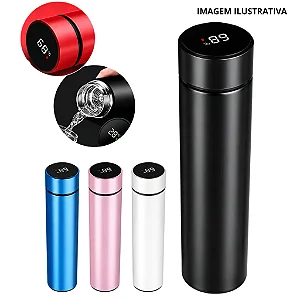 Garrafa Térmica 500ml Inox com Termômetro Digital LED Touch Quente e Frio