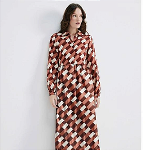 Vestido Longo Estampado Manga Longa Em Viscolinho