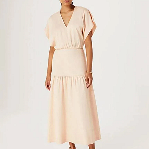 Vestido Midi Feminino Evase Franzido
