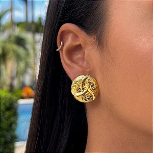 Brinco Maximalista Detalhado Redondo Tamanho Único Banhado a Ouro 18k