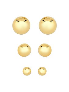 Brinco Trio Bola Lisa Tamanho Único Banhado a Ouro 18k