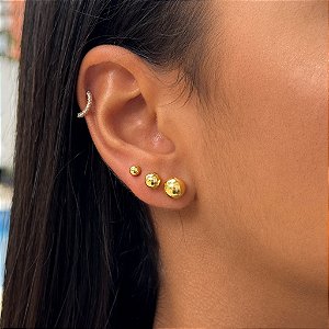 Brinco Trio Bola Lisa Tamanho Único Banhado a Ouro 18k