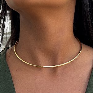 Colar Choker Aro Rígido Liso Tamanho Único Banhado a Ouro 18k