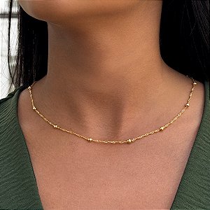 Colar Singapura Com Bolinhas Tamanho 50,0 cm Banhado a Ouro 18k