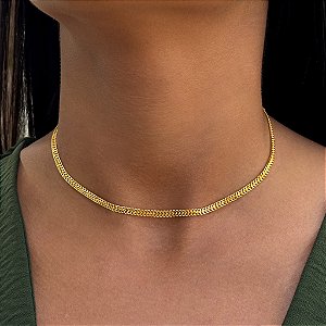 Colar Elo Duplo Trançado Tamanho Único Banhado a Ouro 18k
