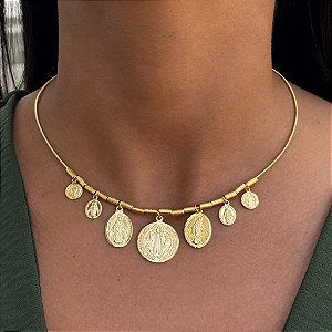 Colar Medalhas Tamanho Único Banhado a Ouro 18k
