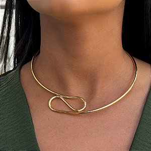 Colar Aro Curvado Tamanho Único Banhado a Ouro 18k