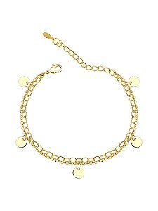Pulseira Dupla Elo Com Plaquinhas Tamanho Único Banhado a Ouro 18k