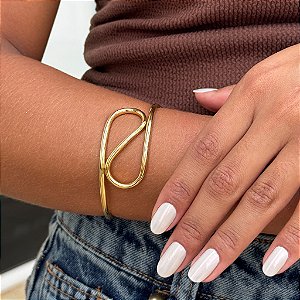 Bracelete Curvado Tamanho Único Banhado a Ouro 18k