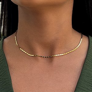 Colar Elos Retangular Tamanho 45,0 cm Banhado a Ouro 18K