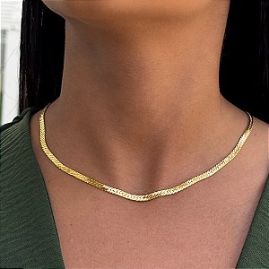 Colar Choker Fita Trabalhada Tamanho Único Banhado a Ouro 18K