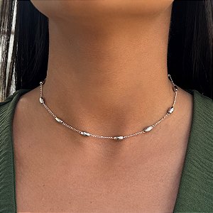 Colar com Plaquinha Tamanho Único Banhado a Ródio Branco