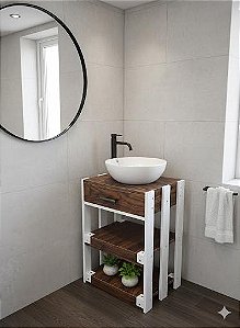 Gabinete MDF Branco e Freijó para cuba