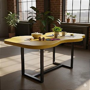 Mesa orgânica MDF Laqueado amarelo estilo industrial