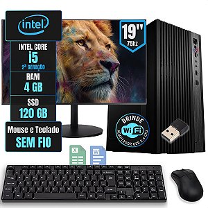 Computador Pc Completo Sem Fio Intel Core i5 4GB SSD 120GB Monitor 19