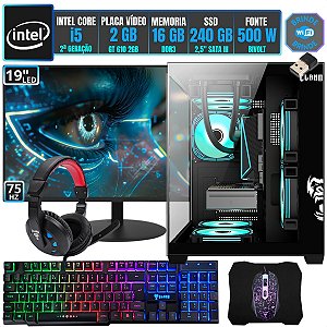 PC Gamer Completo Intel I5 16GB SSD 240GB Placa de Video 2GB Monitor 19 GRODD NIGHT