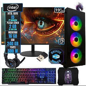 PC Gamer Completo Intel I5 16GB SSD 240GB Placa de Video 2GB Monitor 19 SMOG