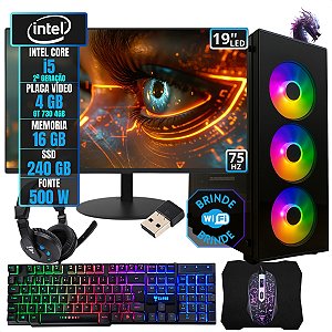 PC Gamer Completo Intel i5 16GB SSD 240GB Placa de Video 4GB Monitor 19 SMOG